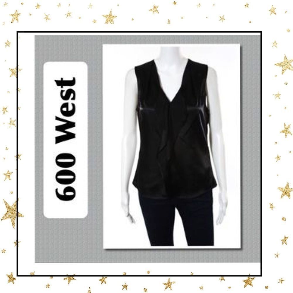 NEW 600 West Black Ruffled Sleeveless Blouse Top S